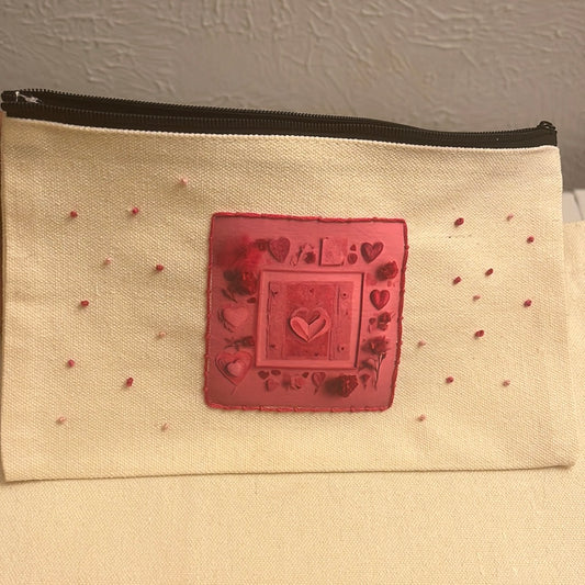 Natural cotton Pencil / Makeup bag | pink heart